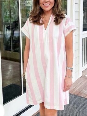 Brooke Wright Designs Nancy Shift Dress Pink White Stripe | Size Large summer